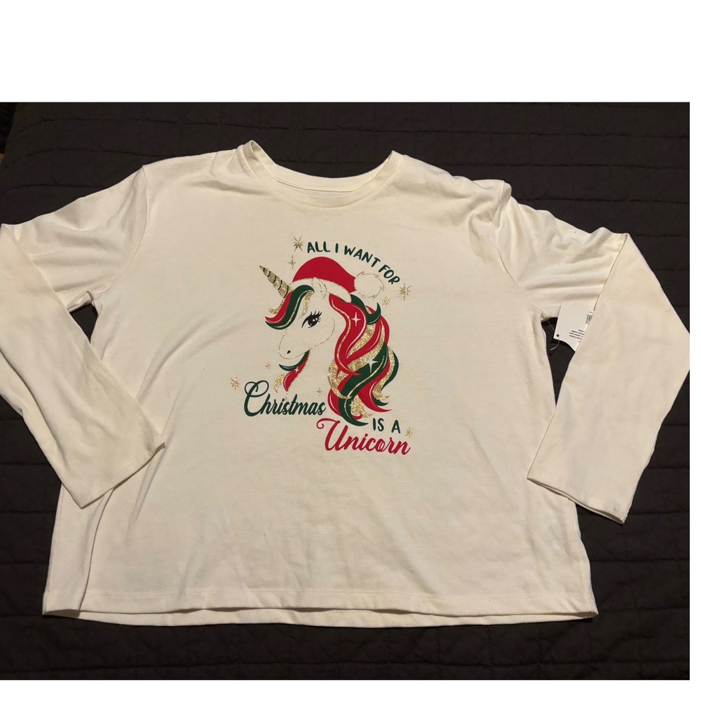 Girls Christmas Unicorn Long Sleeve Shirt Size XXL (18)‎